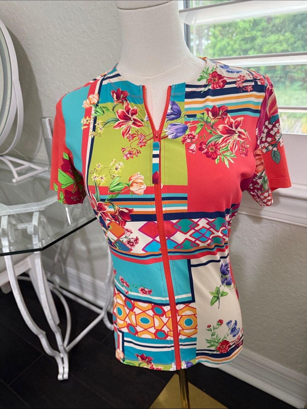 Johnny Was Floral Patchwork Zip-Front Women’s Swim Top - Multicolor